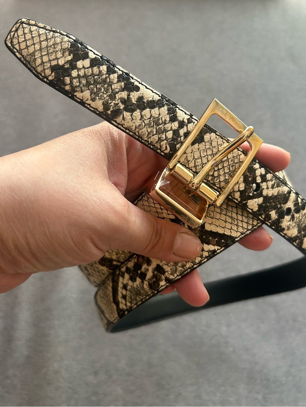 EUC Ann Taylor Reversible Snake Print Leather Belt with Gold Buckle